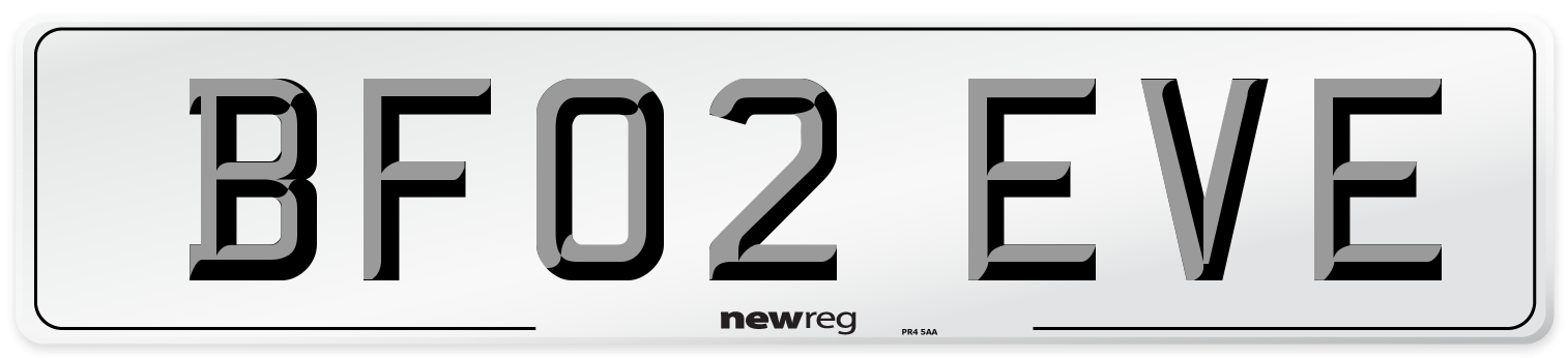 BF02 EVE Number Plate from New Reg